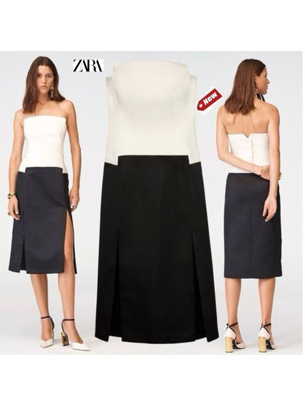 Zara studio collection limited edition contrast corset style dress black ivory M